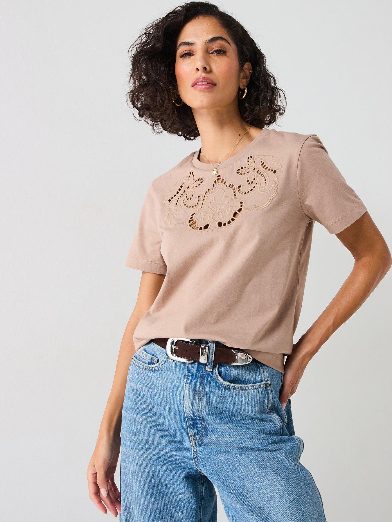 undefined Embroidered Cut Out Tshirt