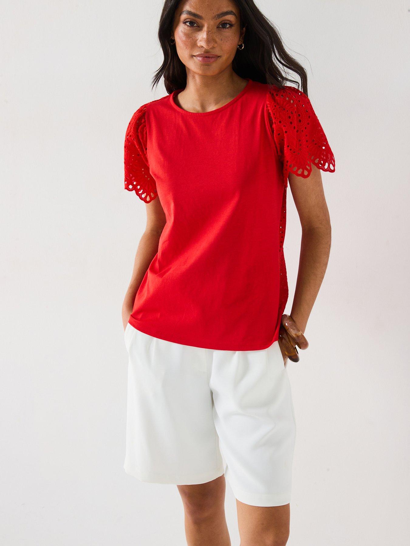 undefined Broderie Back Scallop Sleeve Top
