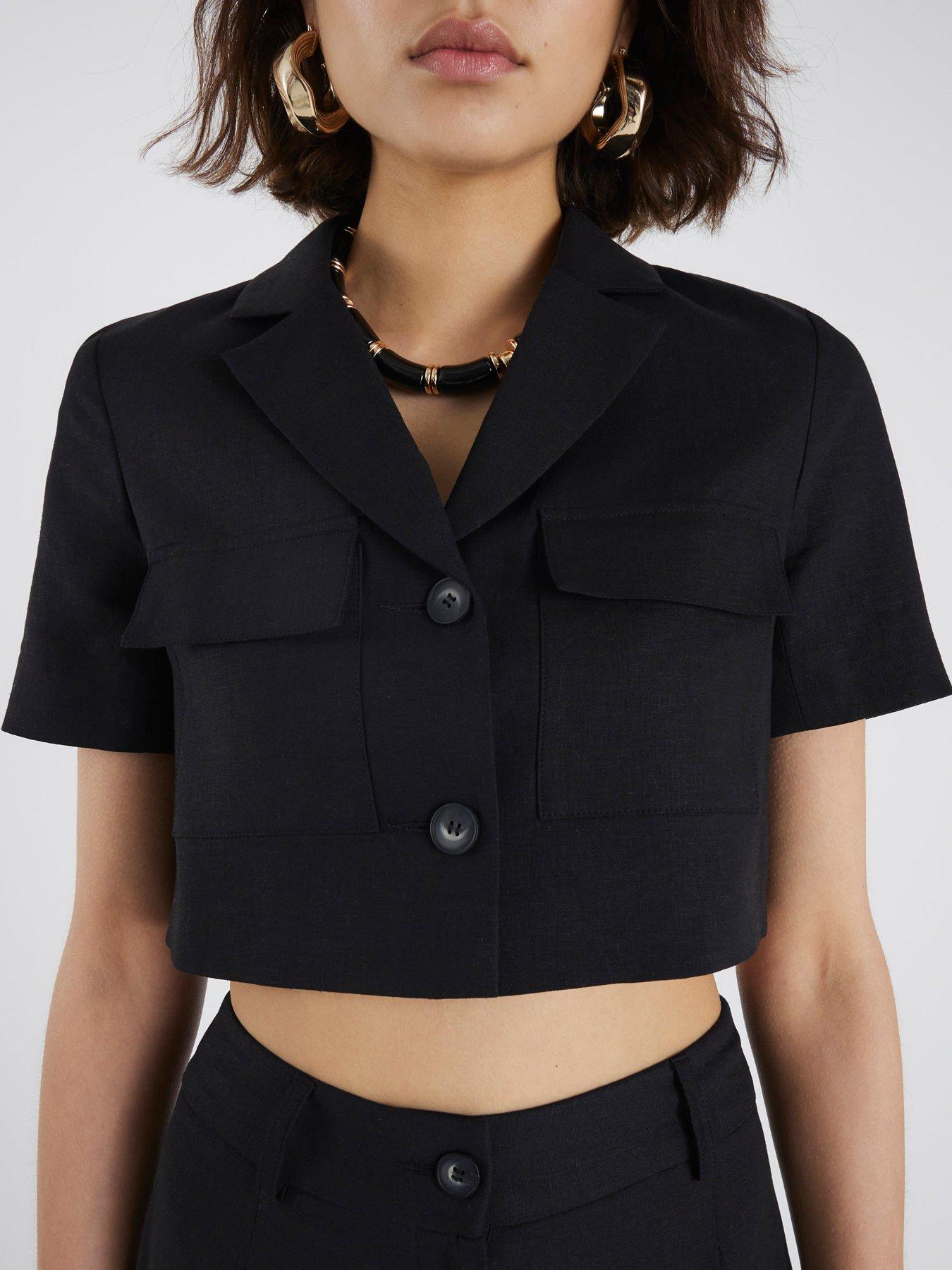 Crop Top Cropped Black Blazer Uk River Island Cropped Pocket