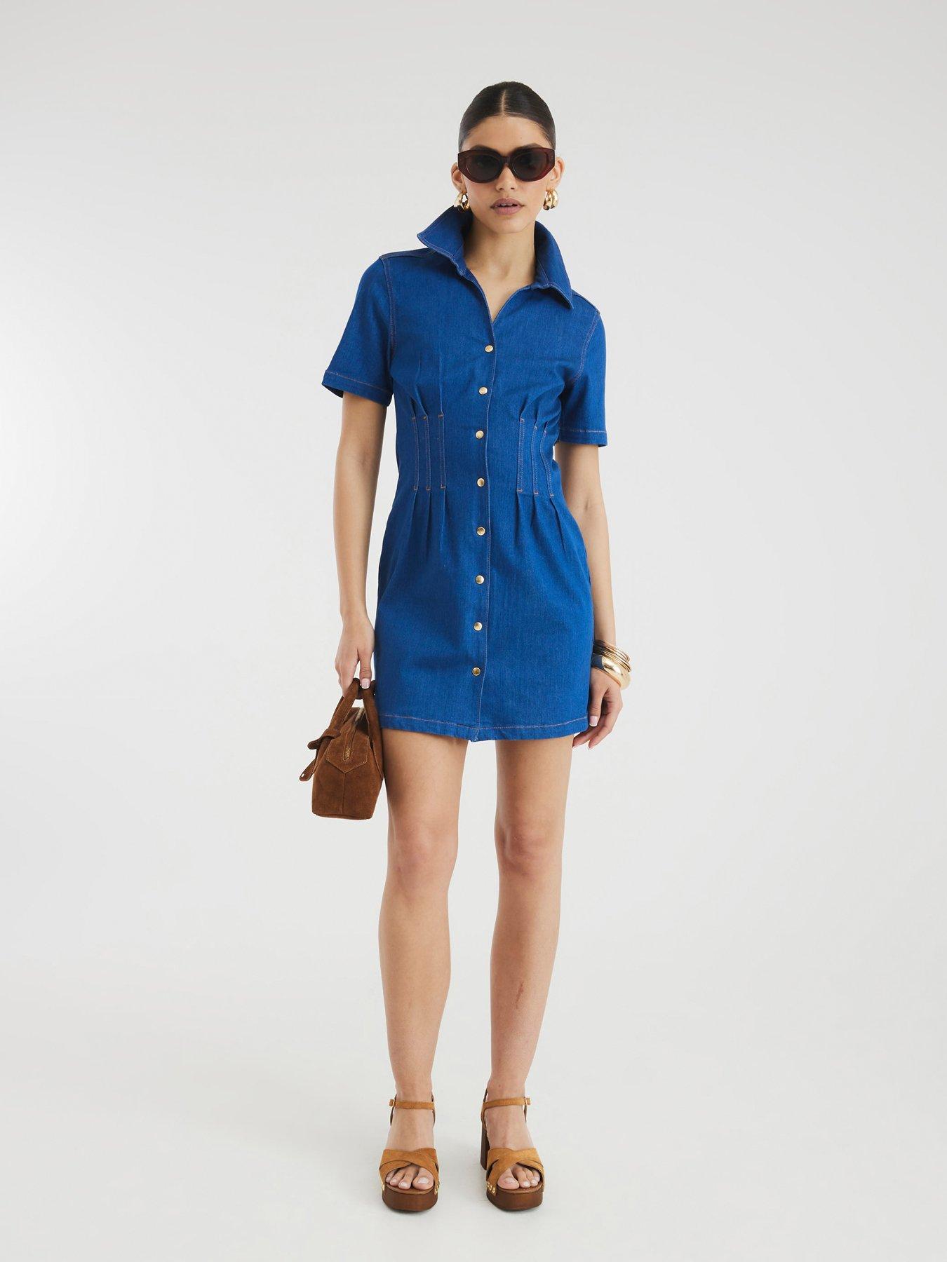 undefined Seam Detail Shirt Dress - Bright Denim