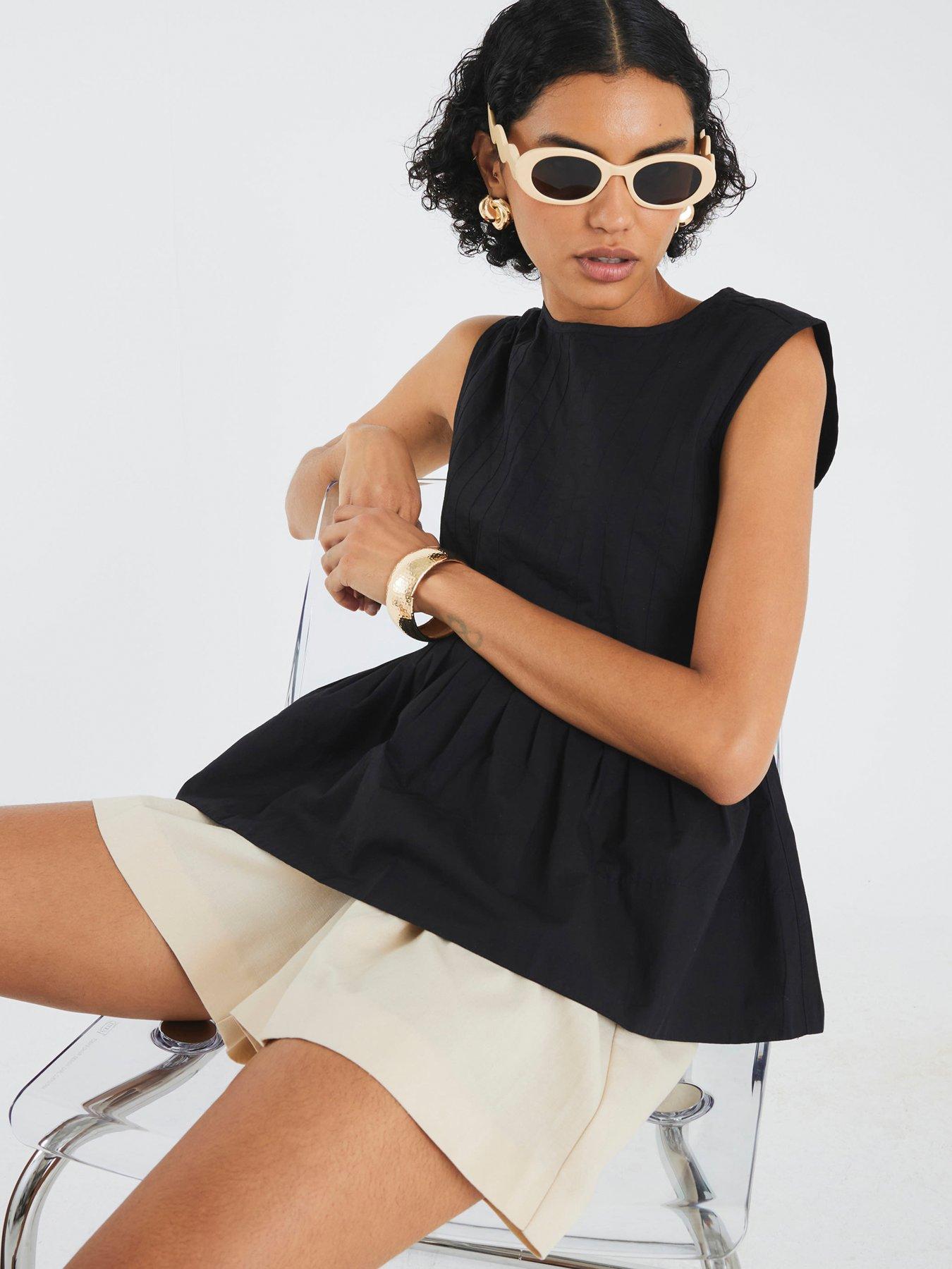 River Island Poplin Shirred Top - Black