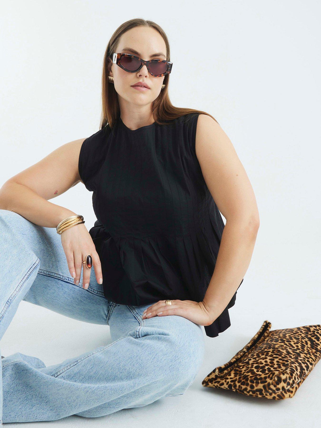 undefined Poplin Shirred Top - Black