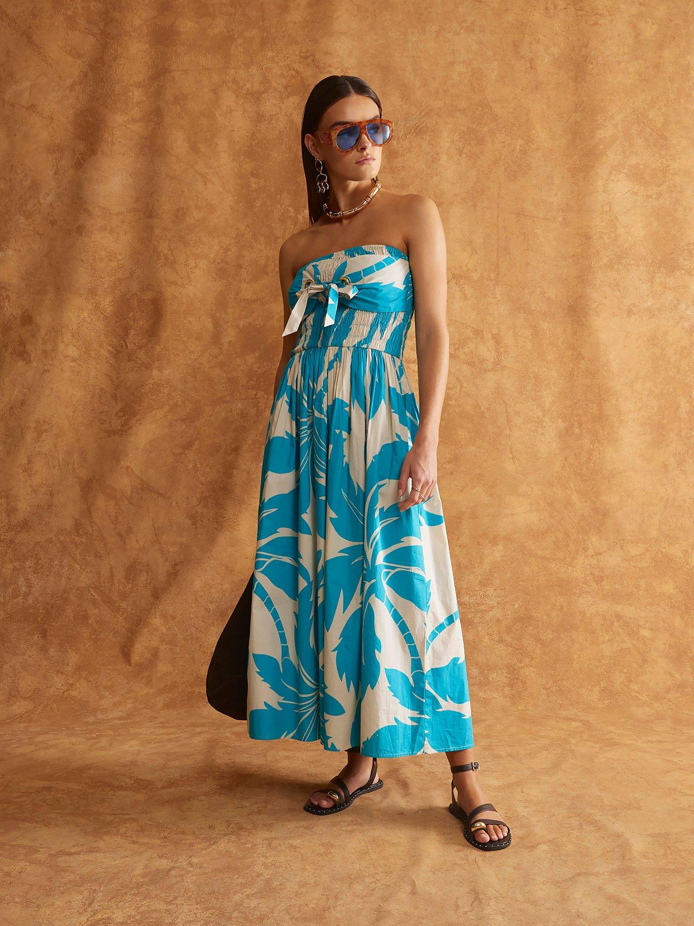 undefined Off The Shoulder Poplin Midi Dress - Blue