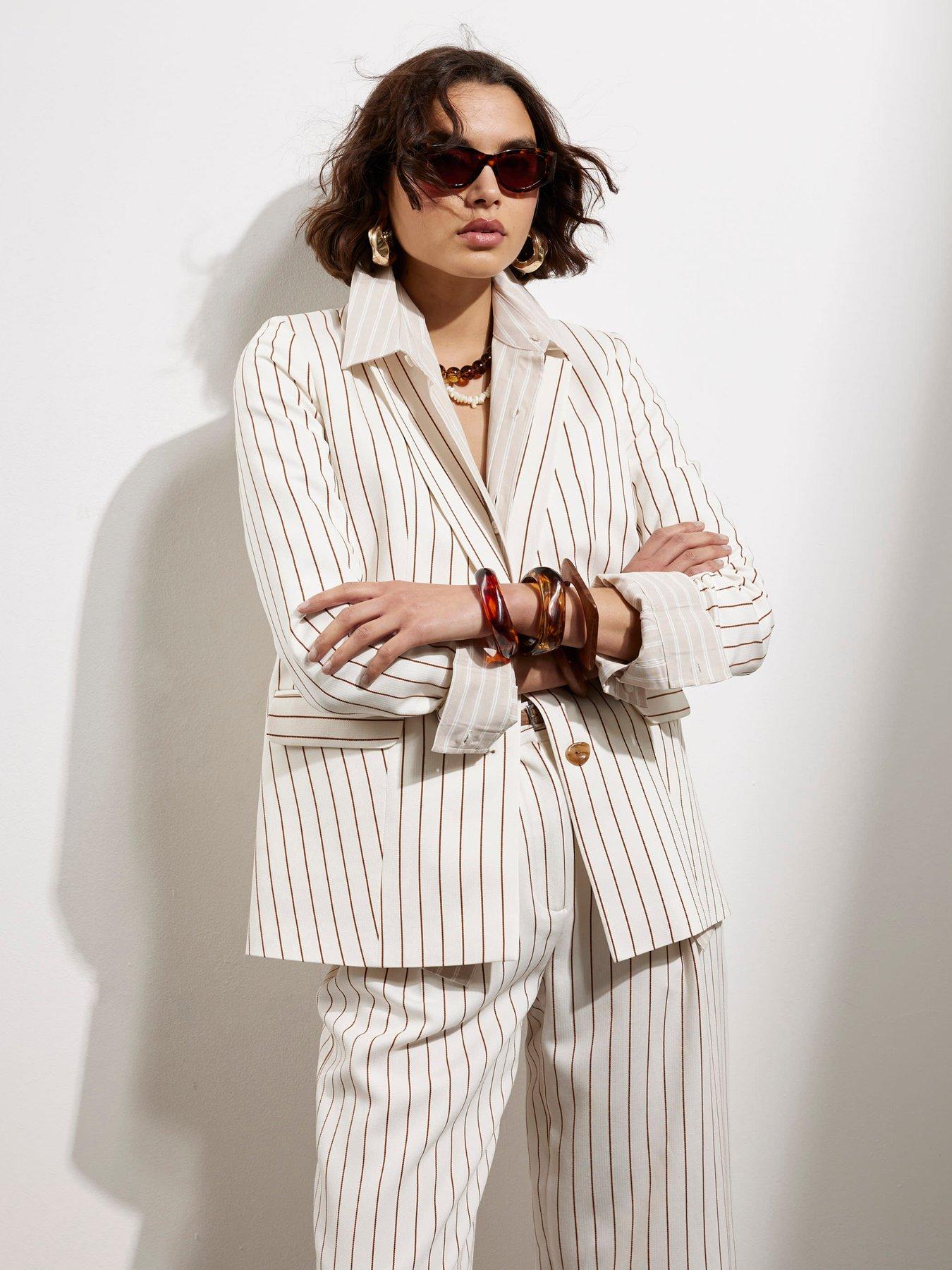 undefined Stripe Oversized Blazer - White