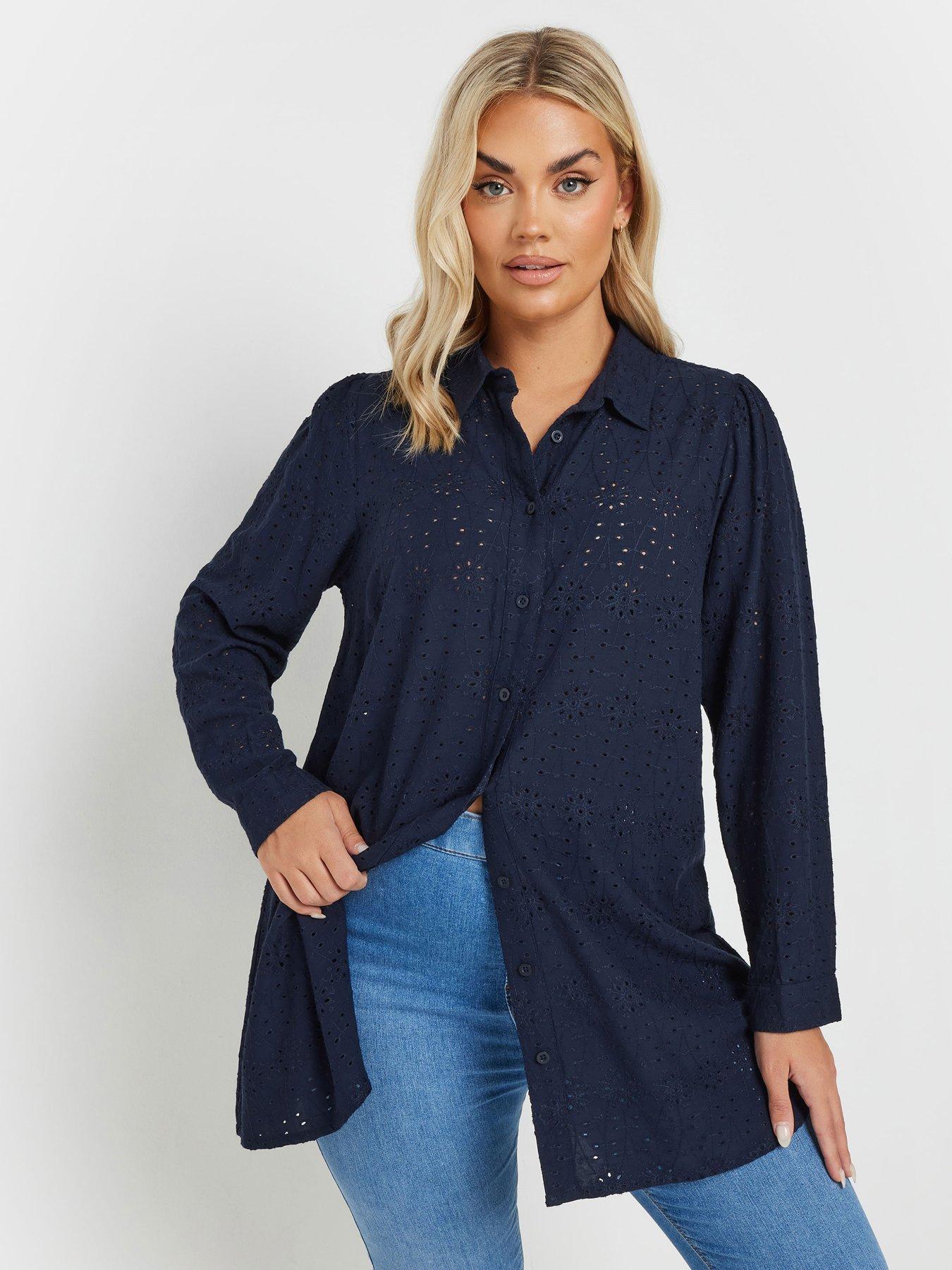 undefined Broderie Long Sleeve Shirt - Navy