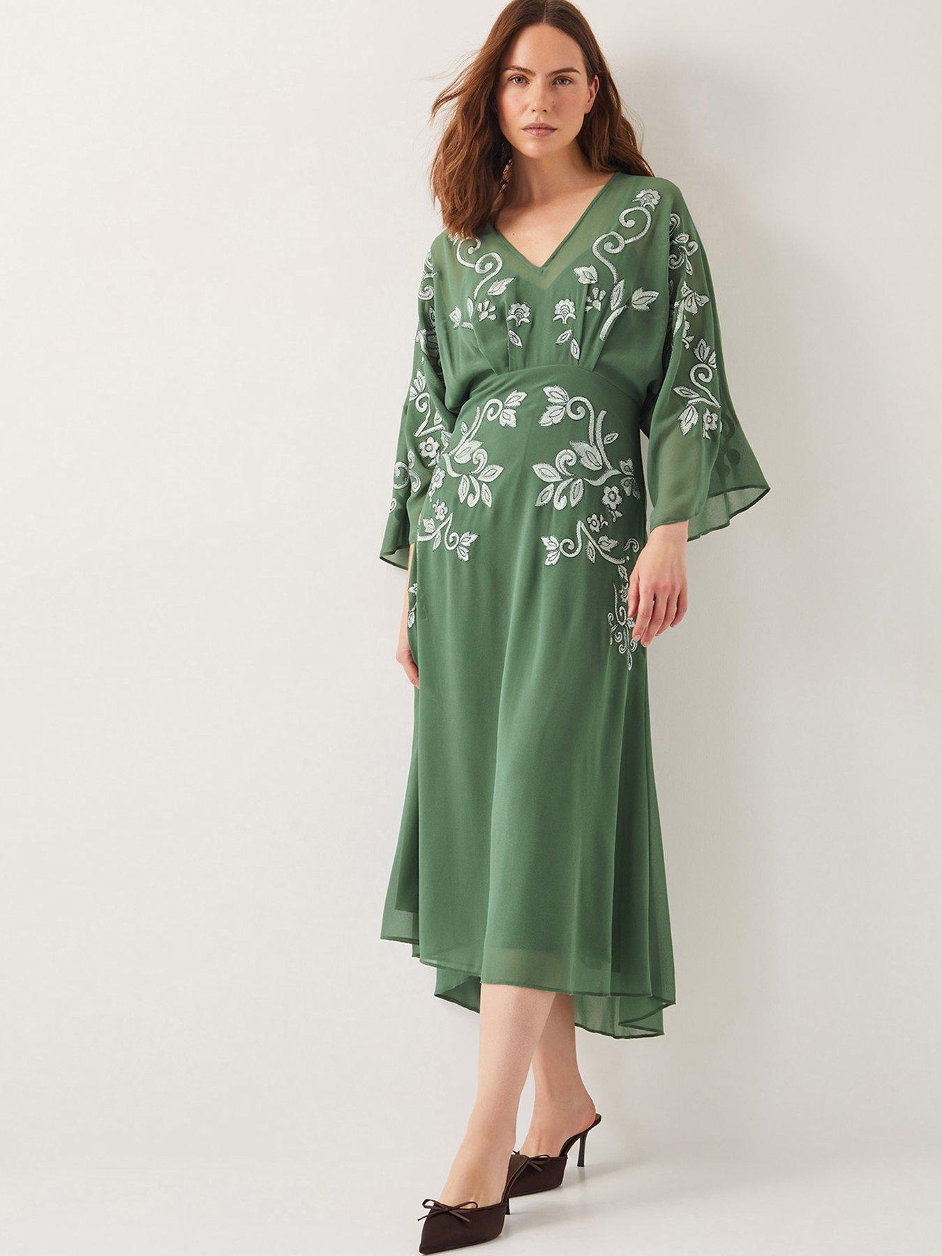 Monsoon Hannah Embroidered Tea Dress Green Very
