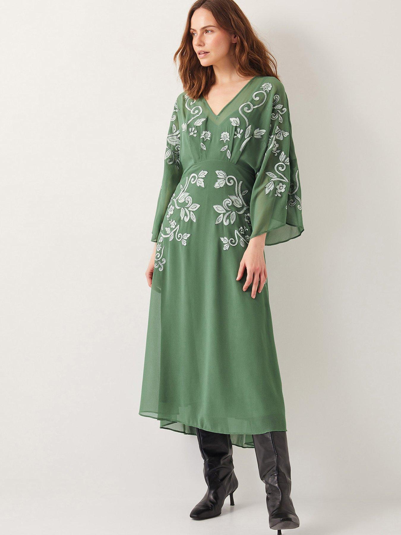 Monsoon Hannah Embroidered Tea Dress Green Very