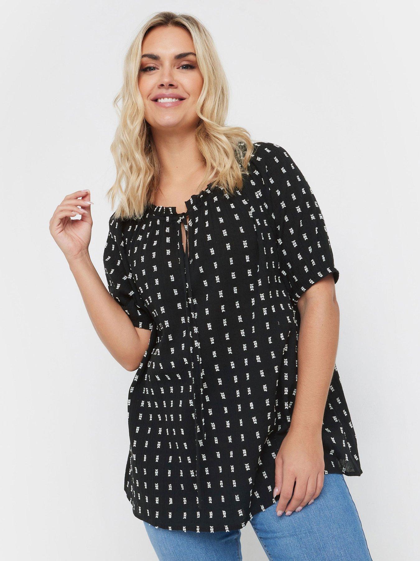 Image 1 of 4 of Yours Swiss Dot Short Sleeve Boho Top - Black