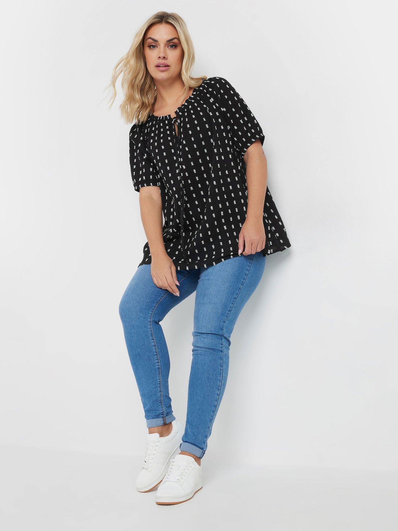 Image 3 of 4 of Yours Swiss Dot Short Sleeve Boho Top - Black
