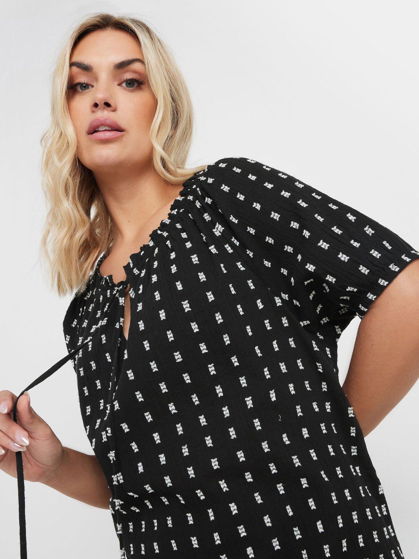 Image 4 of 4 of Yours Swiss Dot Short Sleeve Boho Top - Black