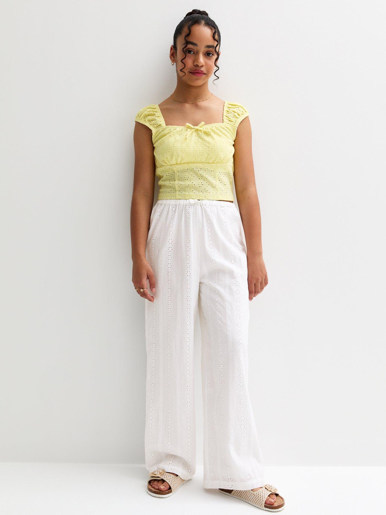 New Look 915 Broderie Anglaise Wide Leg Trousers - White