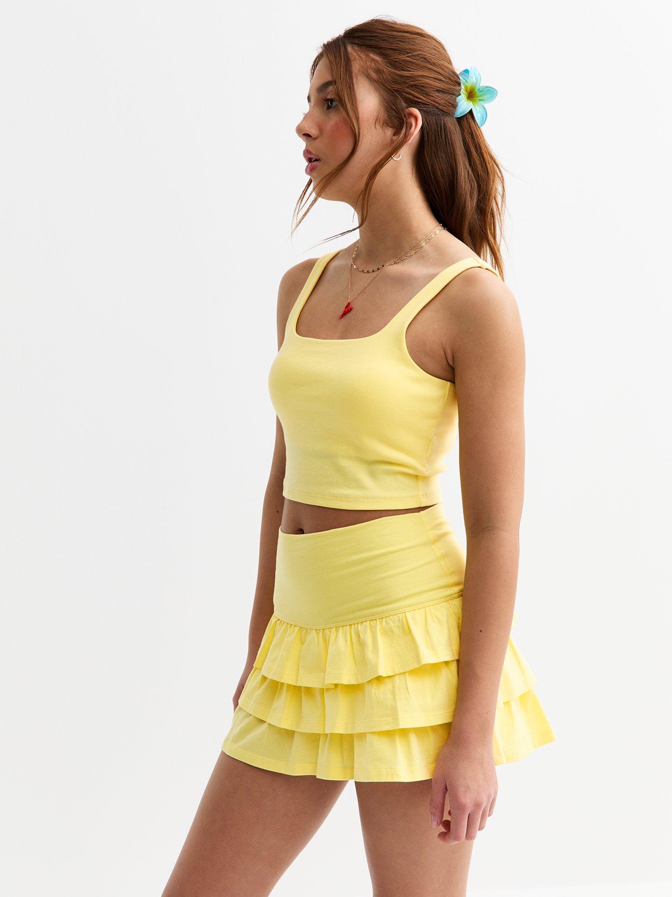 undefined Girls Light Yellow Jersey Tiered Rara Skort