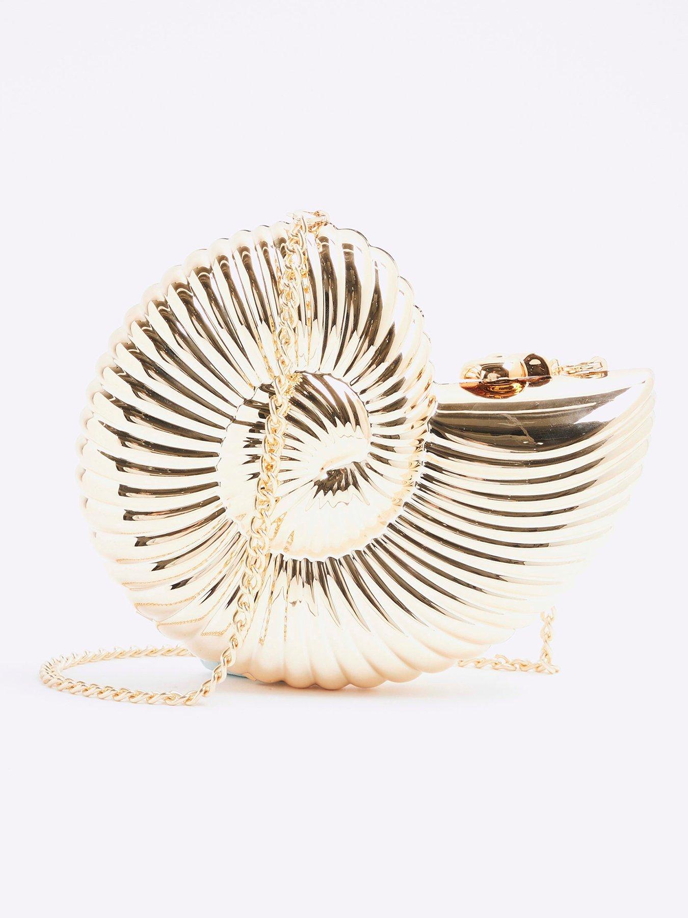 Image 2 of 5 of River Island Shell Metal Clutch Bag - Gold