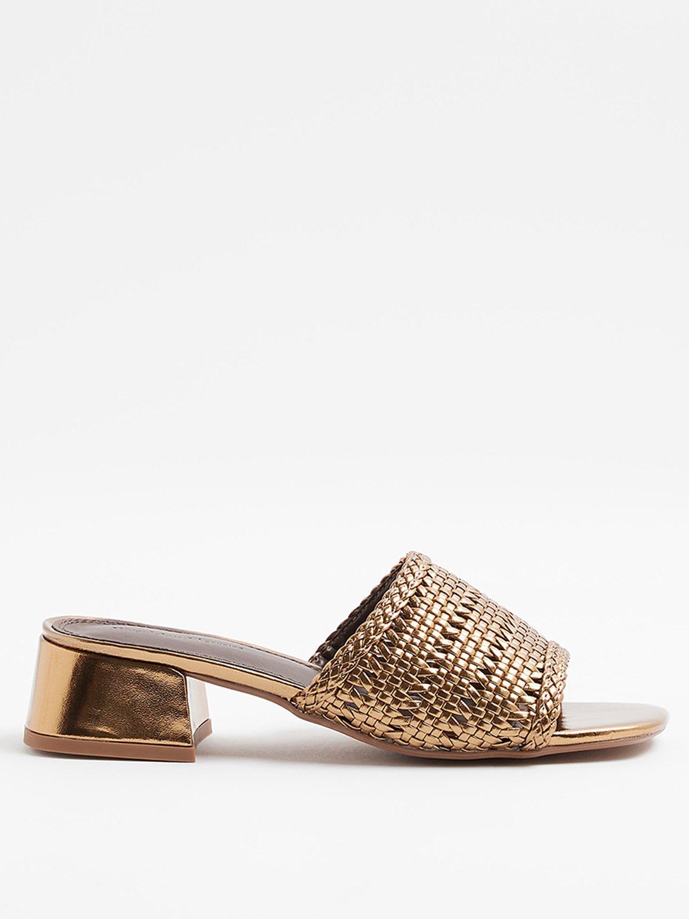 undefined Woven Block Slider Heels - Bronze - Gold