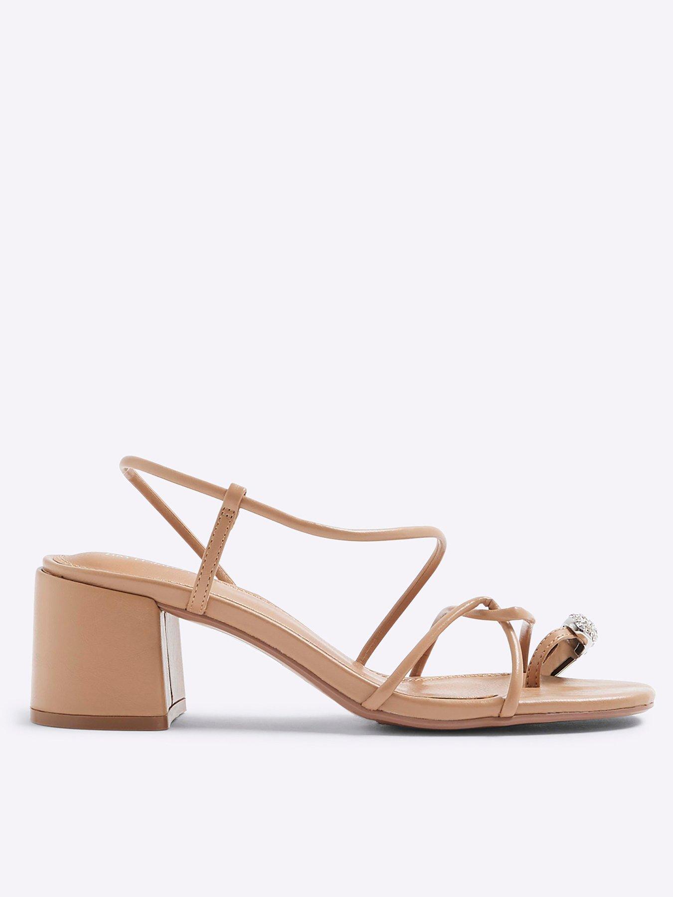 undefined Diamante Toe Loop Block Heel - Light Beige