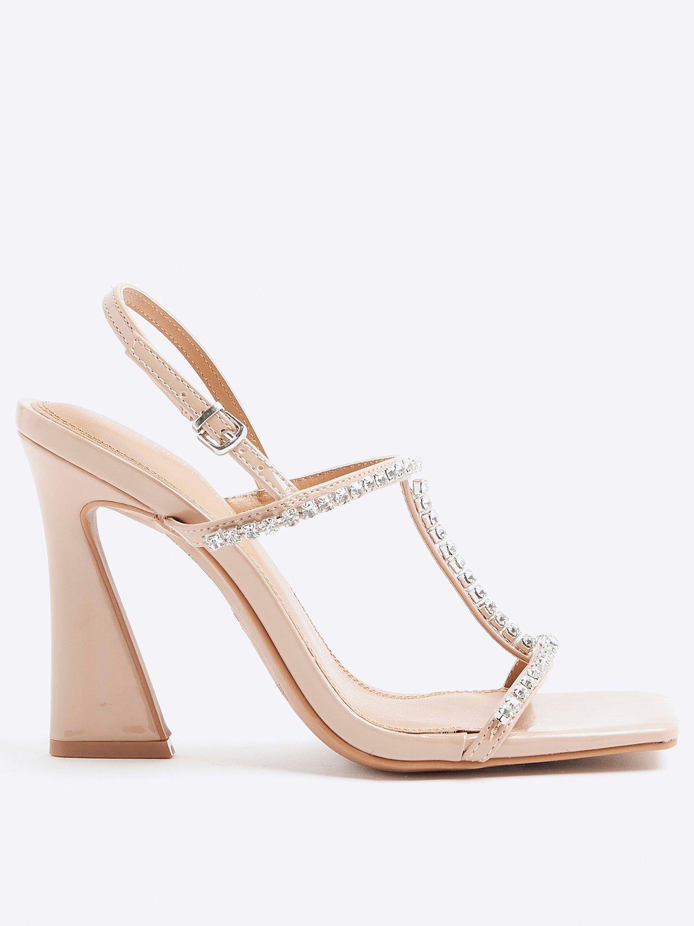 Image 1 of 6 of River Island Diamante T Bar Heel - Light Pink