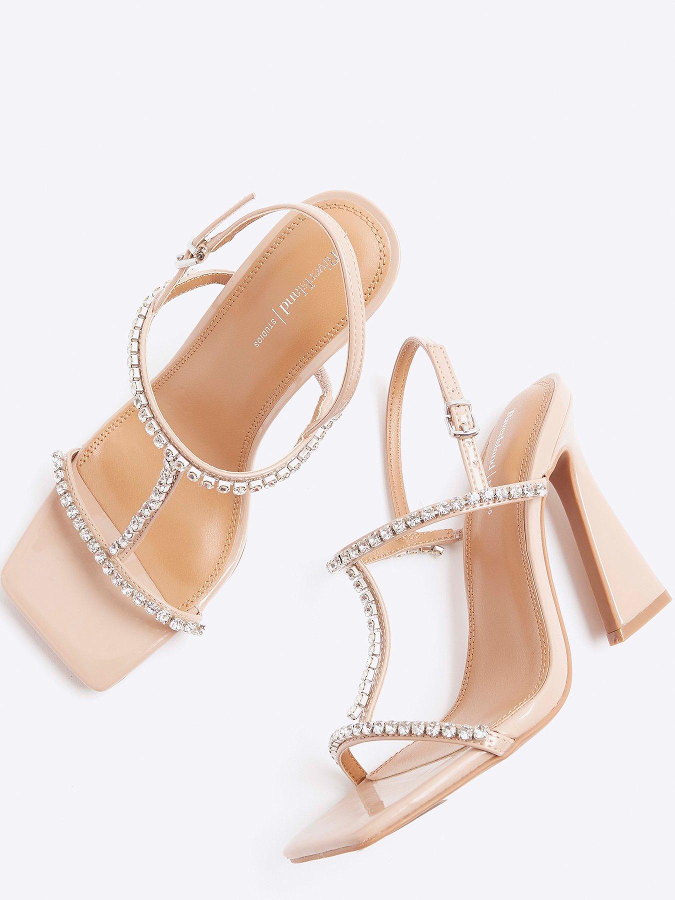 Image 5 of 6 of River Island Diamante T Bar Heel - Light Pink