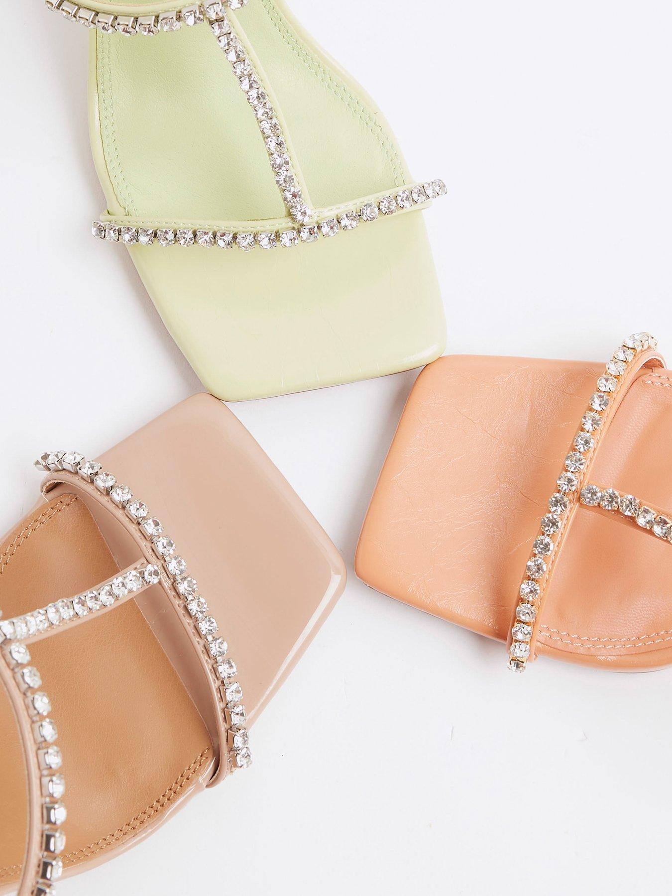 Image 6 of 6 of River Island Diamante T Bar Heel - Light Pink