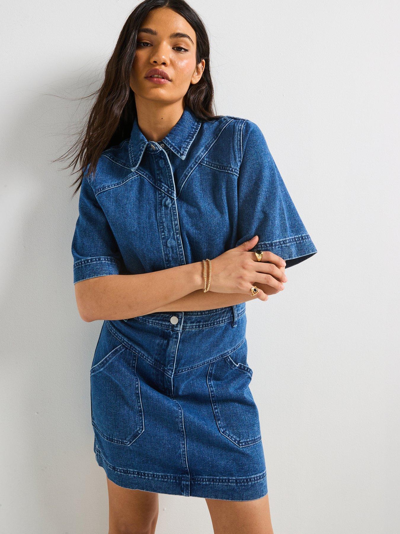 undefined Mini Denim Dress - Blue