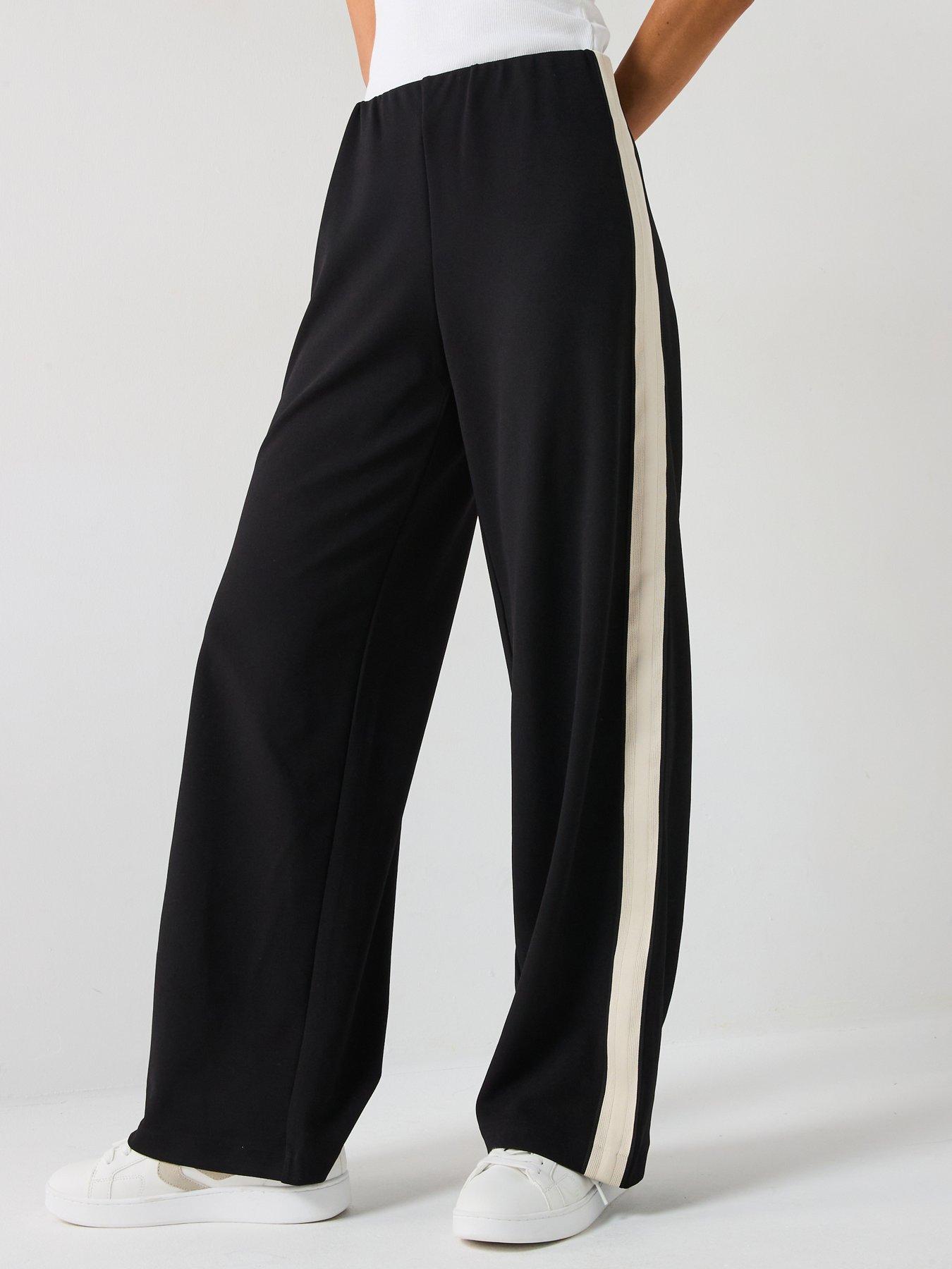 undefined Mid Waist Side Stripe Trouser - Black