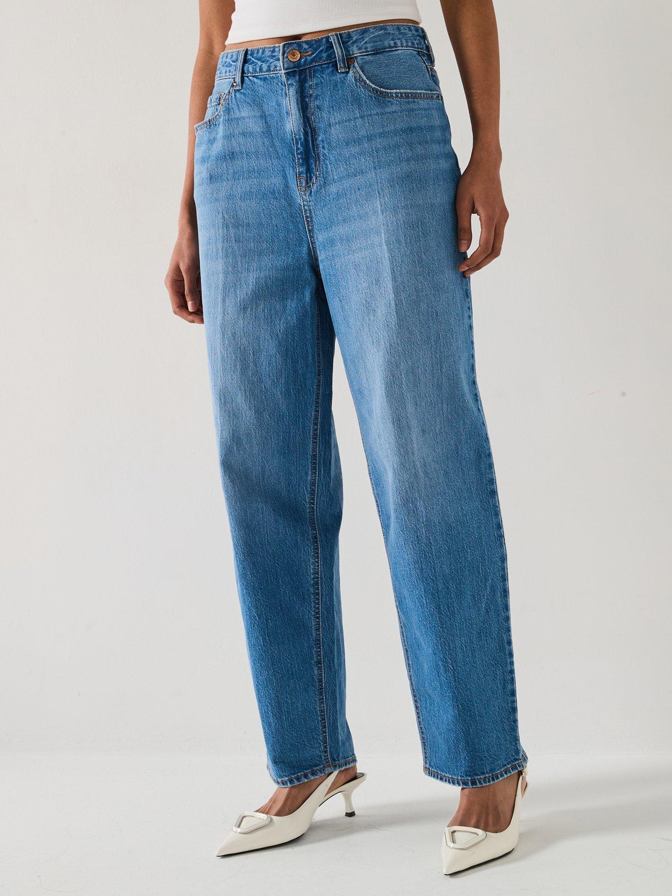 undefined High Rise Barrel Jeans - Blue