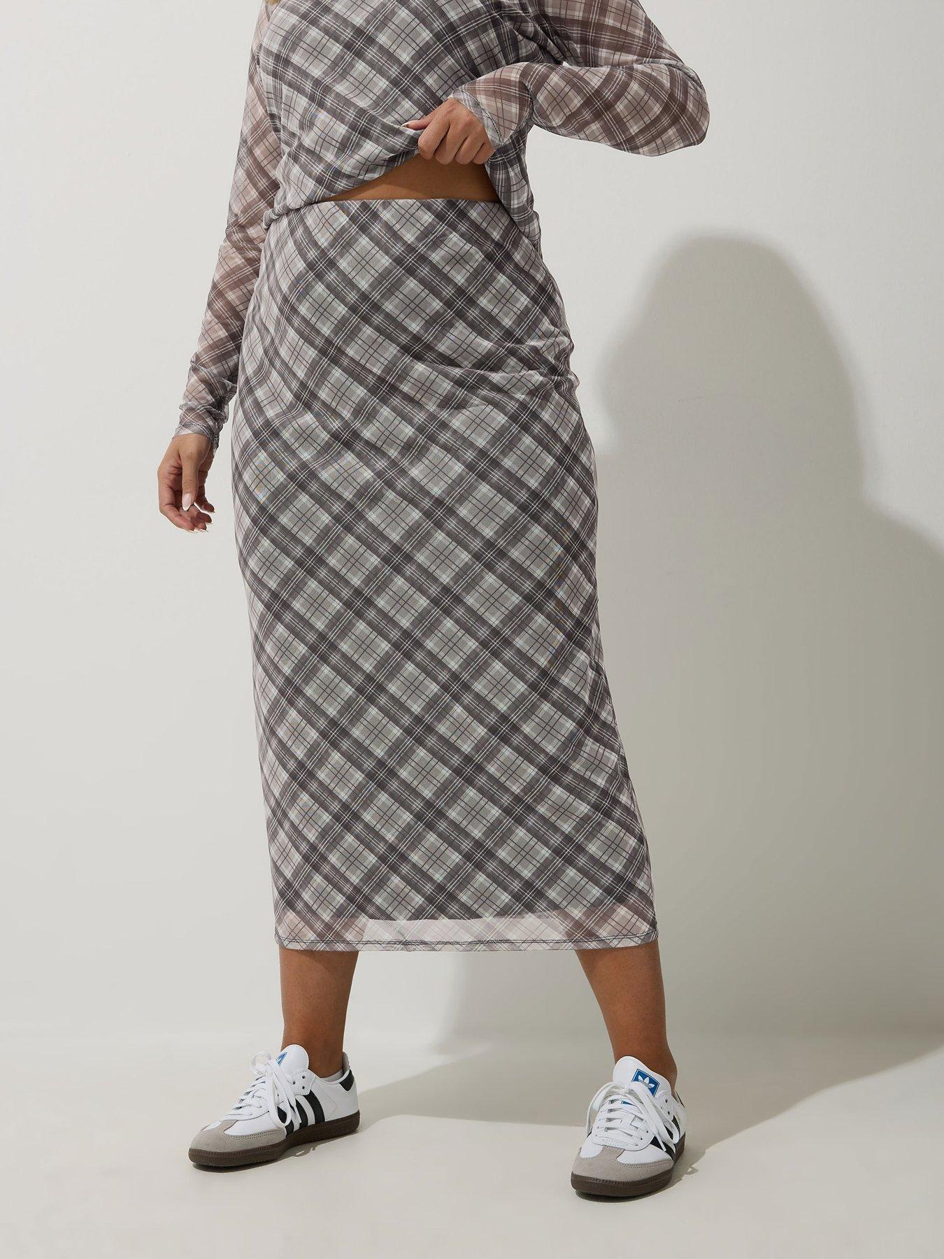 undefined Check Mesh Skirt - Black