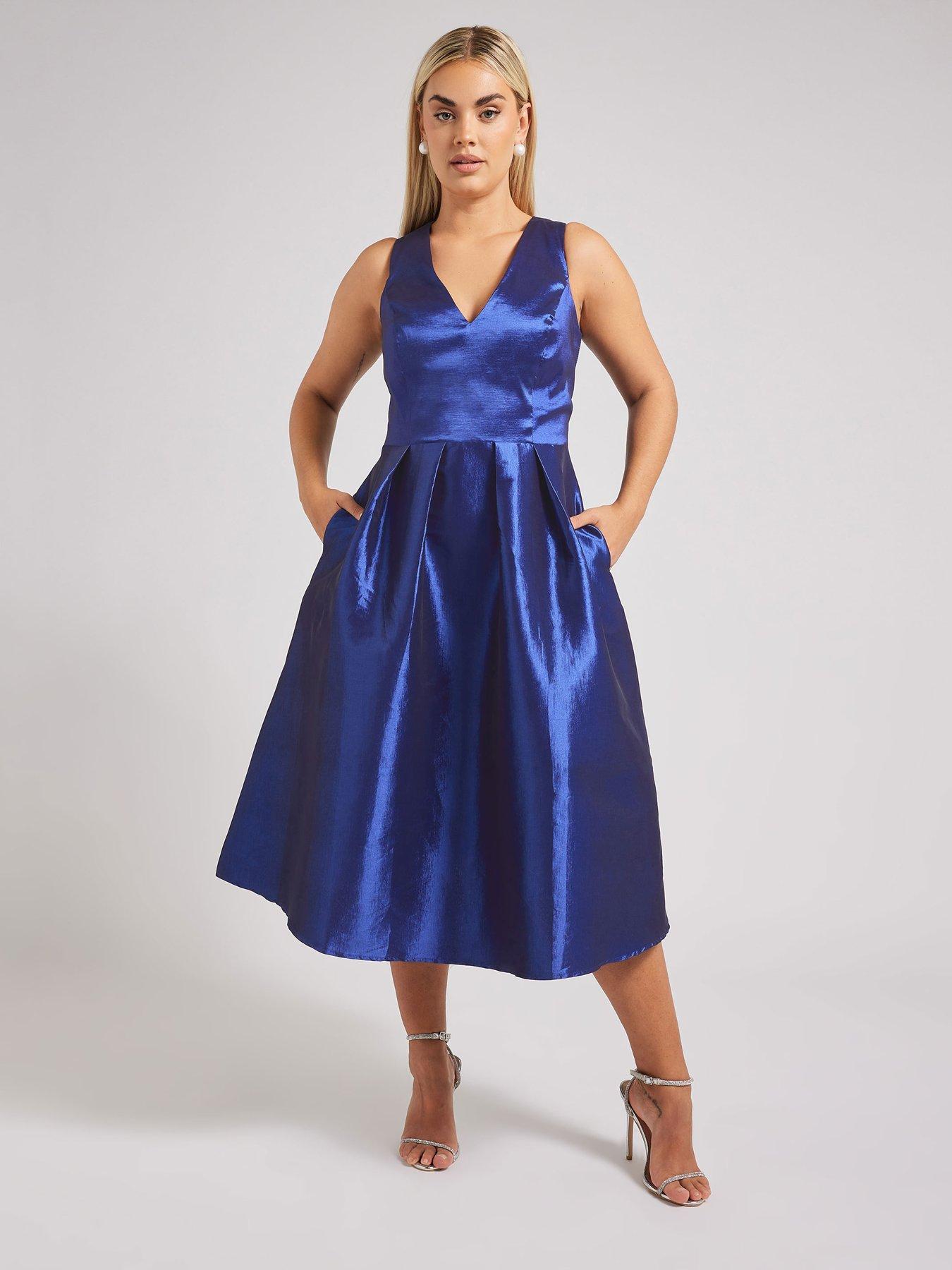 undefined V Neck Pleated Pocket Dress - Navy