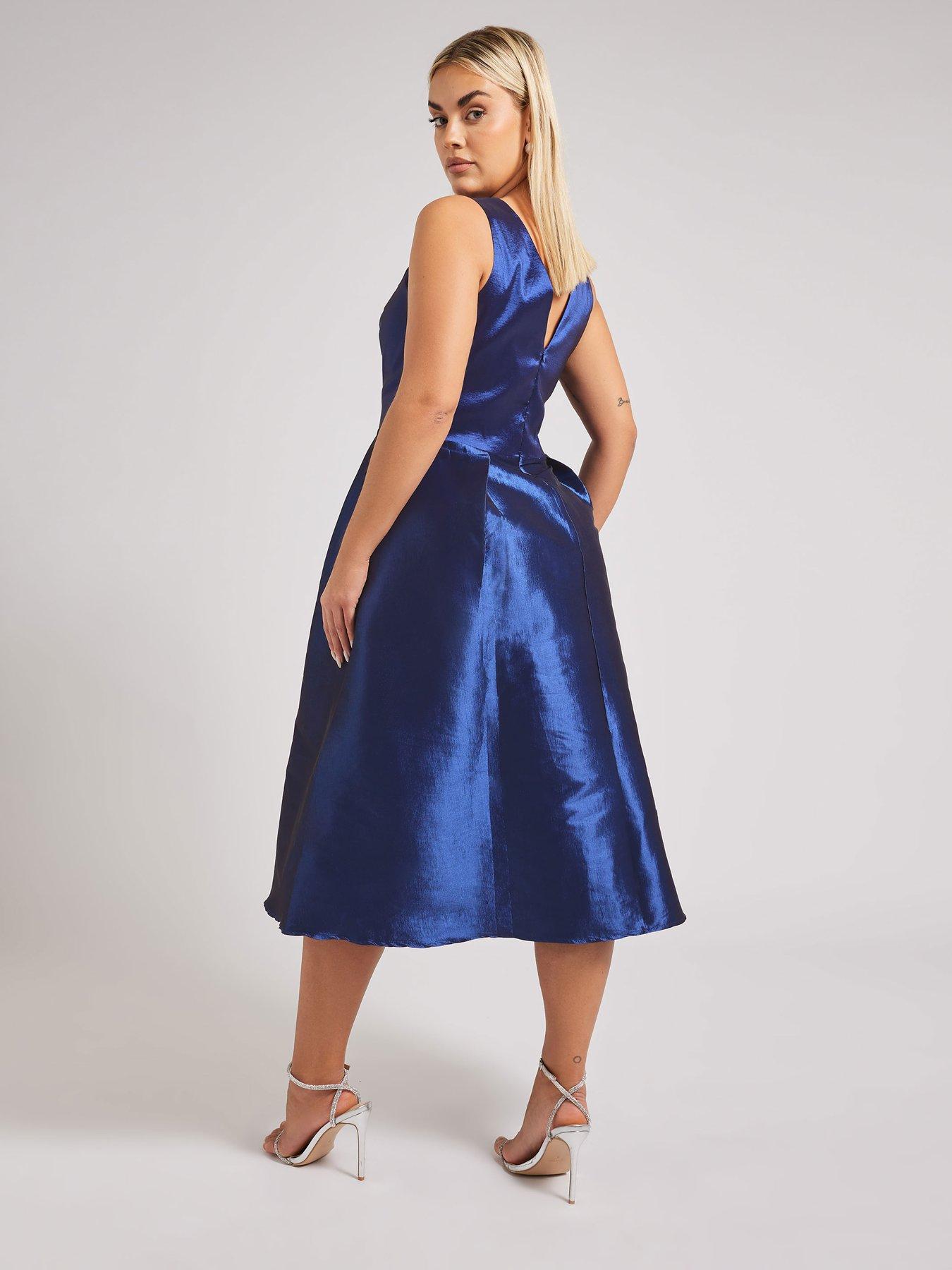 Image 2 of 4 of Yours V Neck Pleated Pocket Dress - Navy
