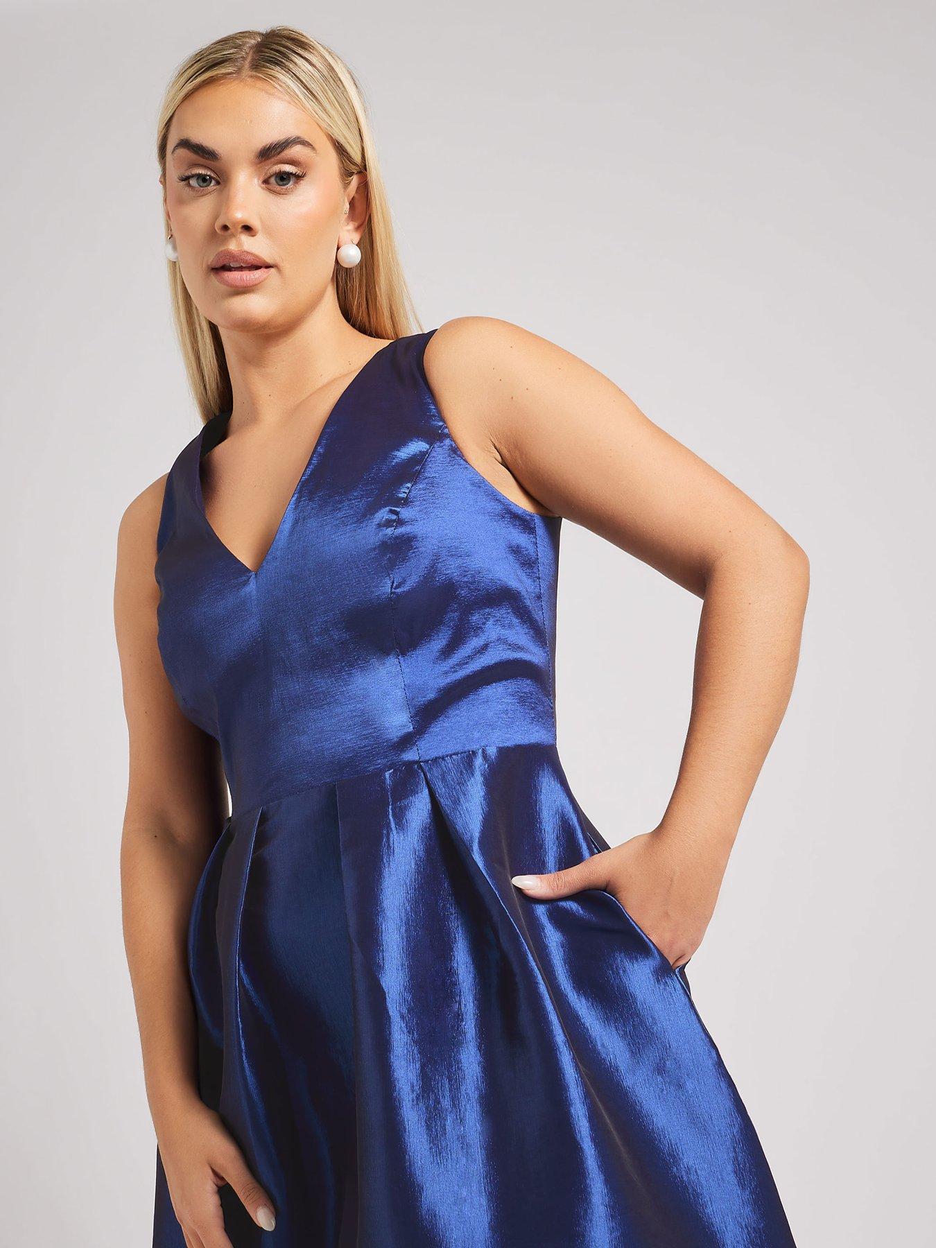 Image 3 of 4 of Yours V Neck Pleated Pocket Dress - Navy