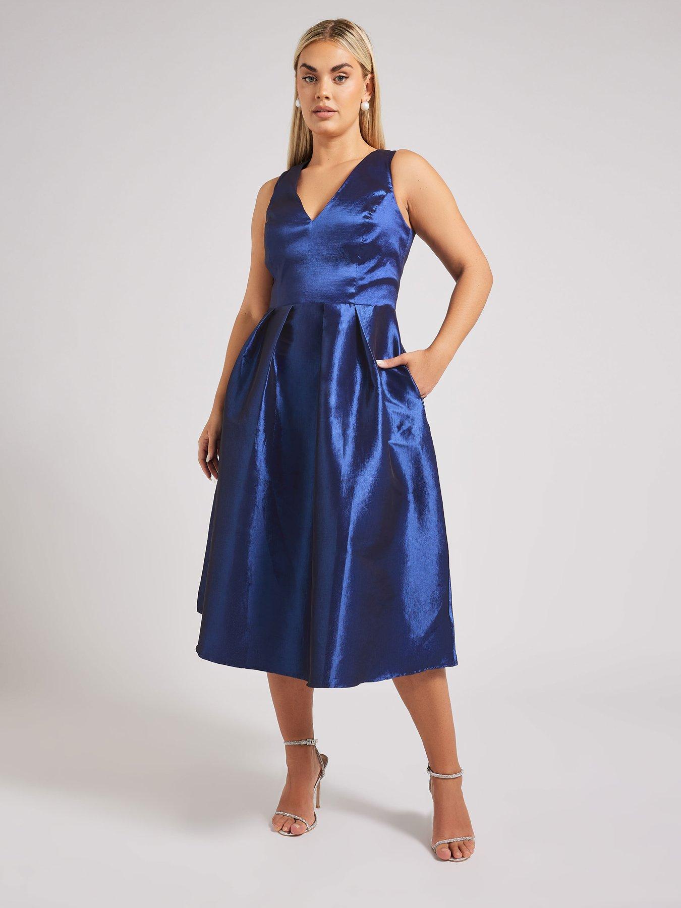 Image 4 of 4 of Yours V Neck Pleated Pocket Dress - Navy