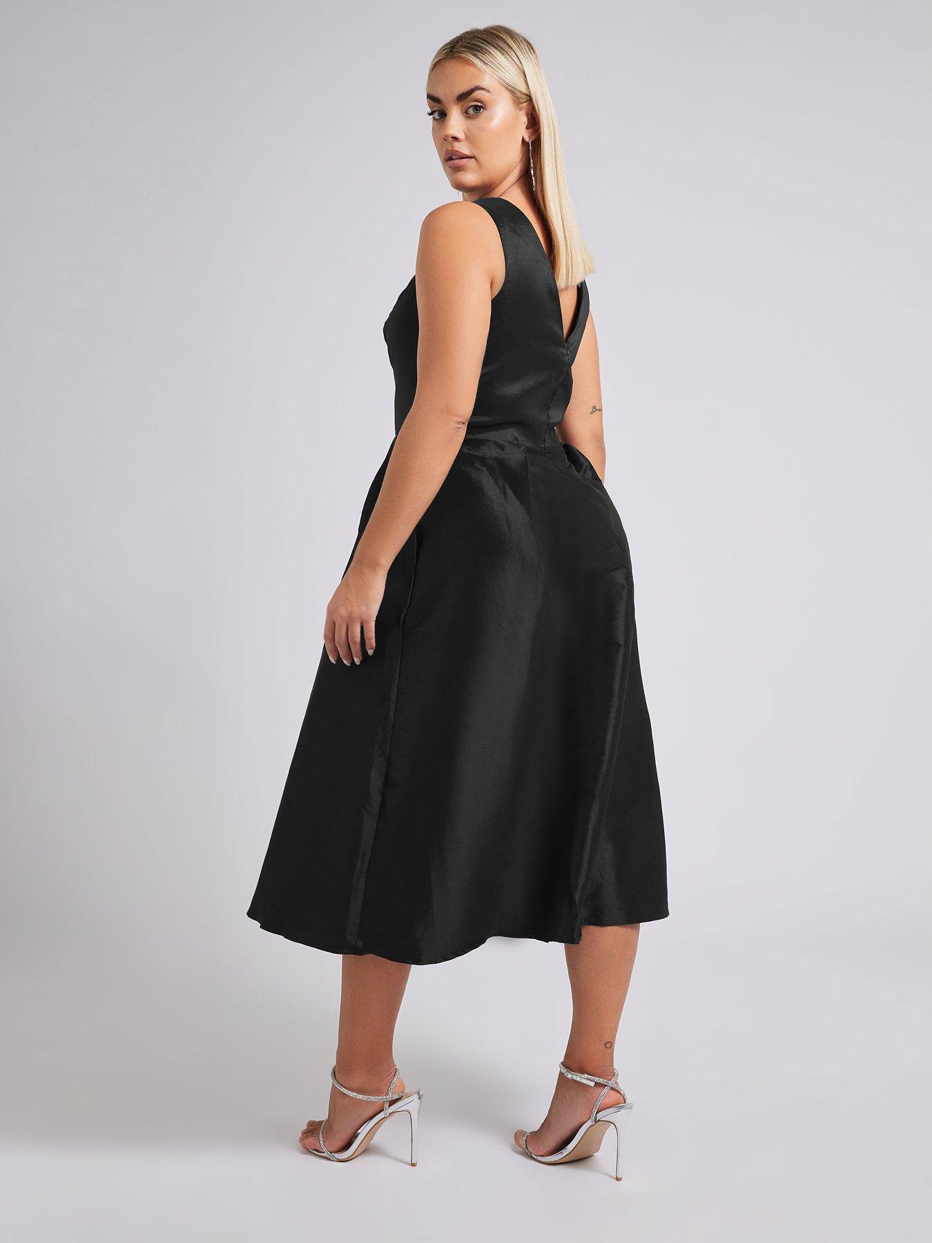 Yours V Neck Pleated Pocket Dress - Black
