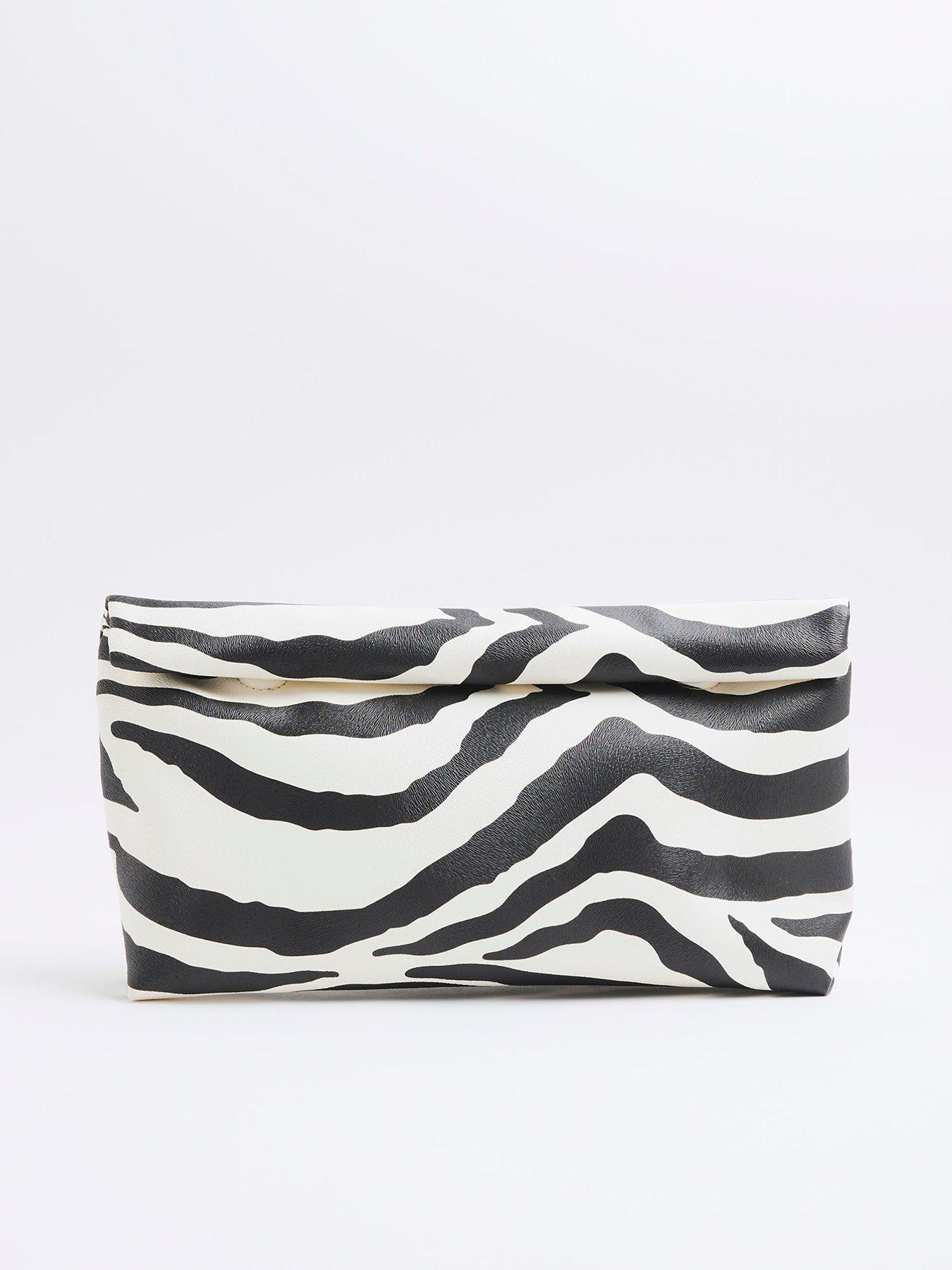 undefined Zebra Roll Top Clutch - Black
