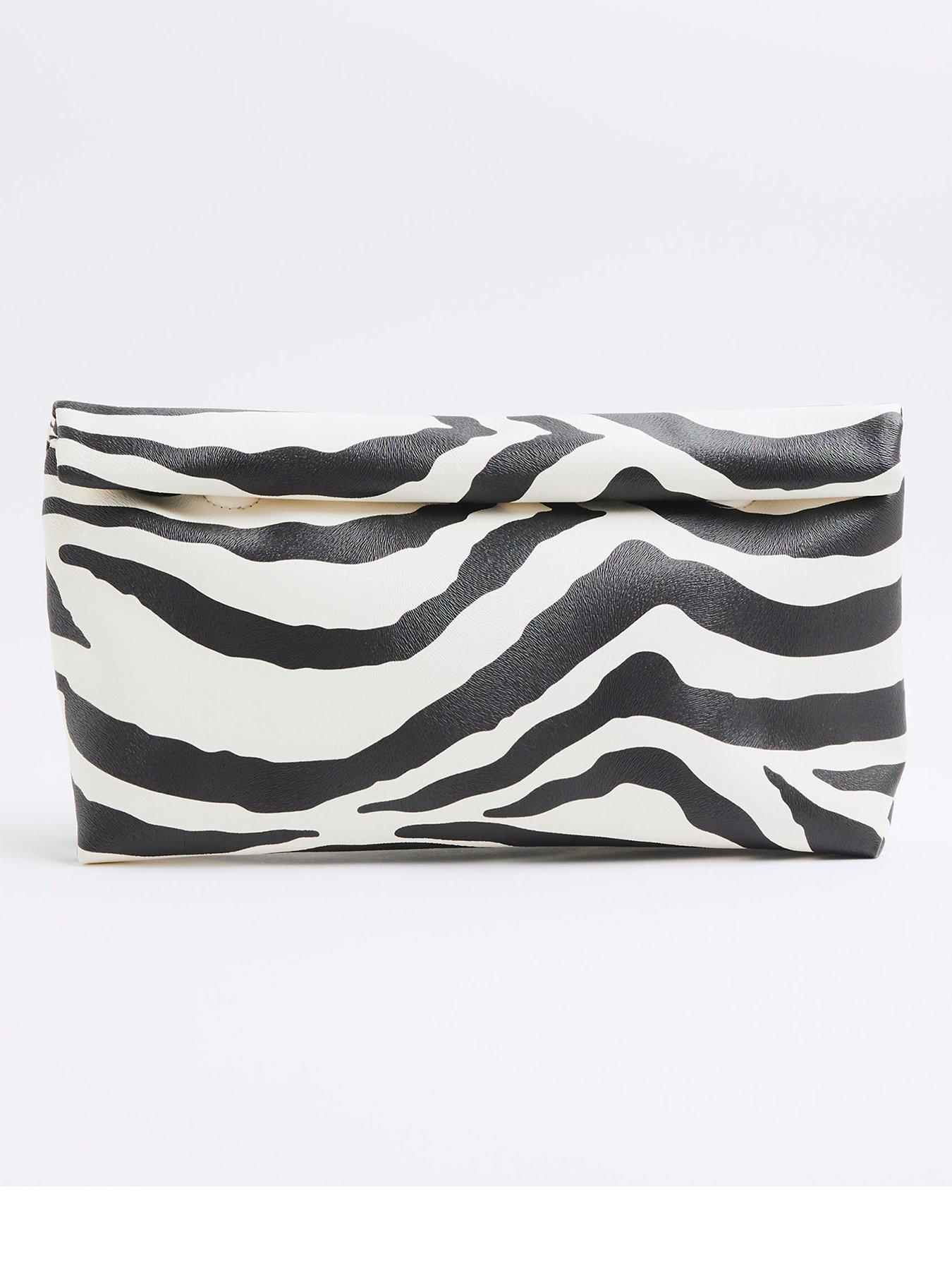 Image 2 of 5 of River Island Zebra Roll Top Clutch - Black
