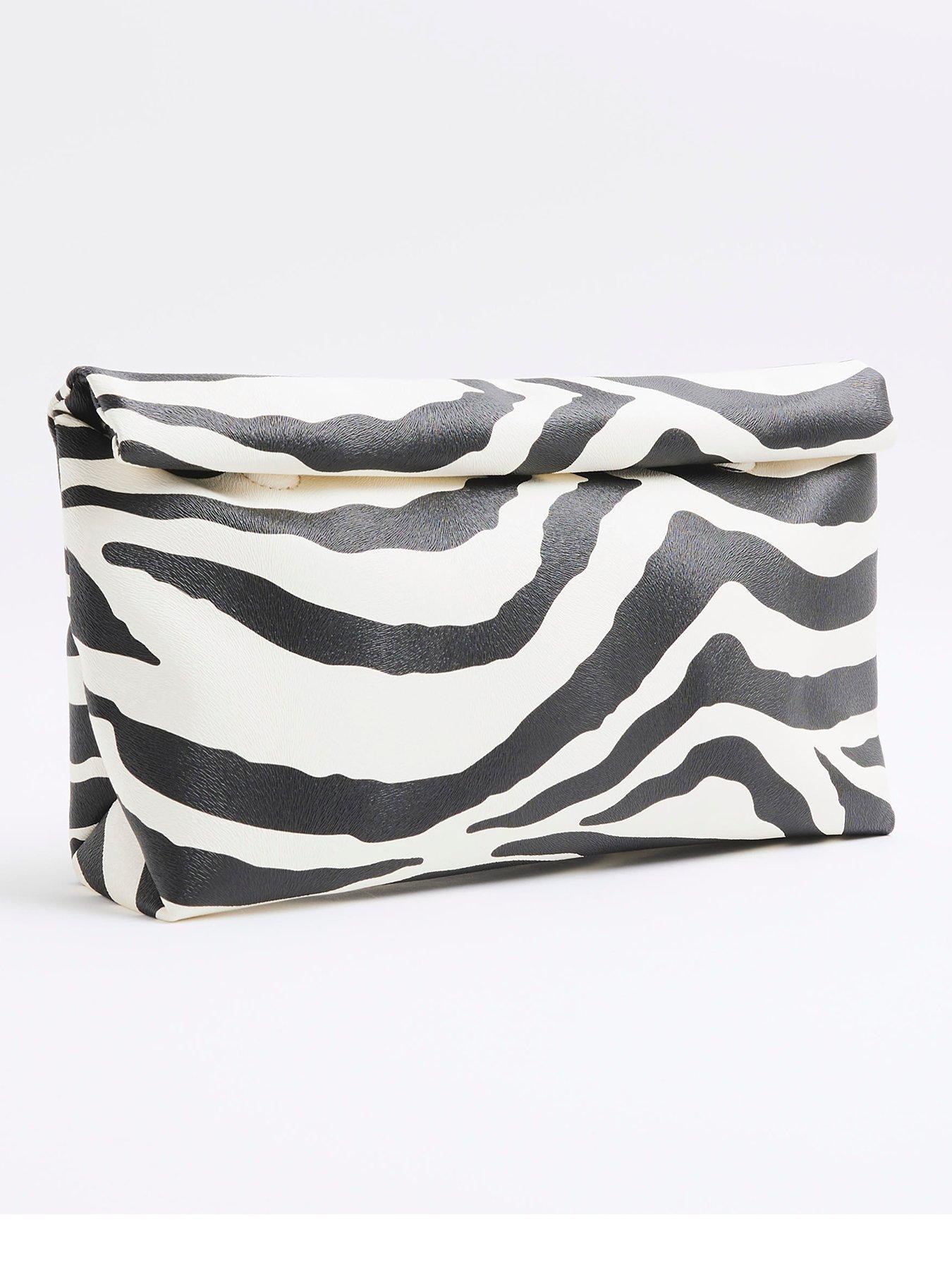 Image 3 of 5 of River Island Zebra Roll Top Clutch - Black