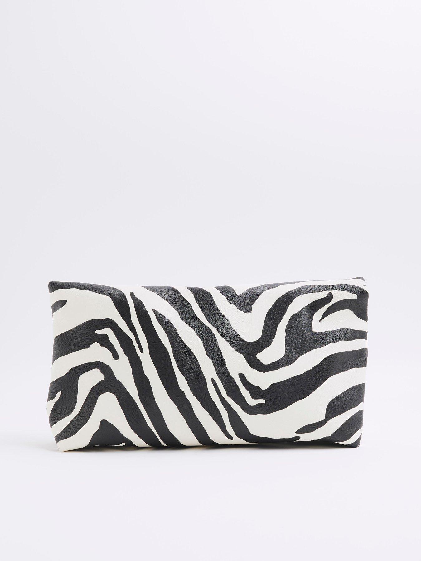 Image 4 of 5 of River Island Zebra Roll Top Clutch - Black
