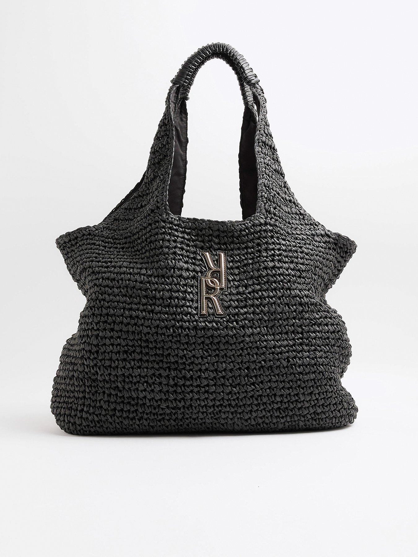 Image of River Island Raffia Shopper Tote - Black