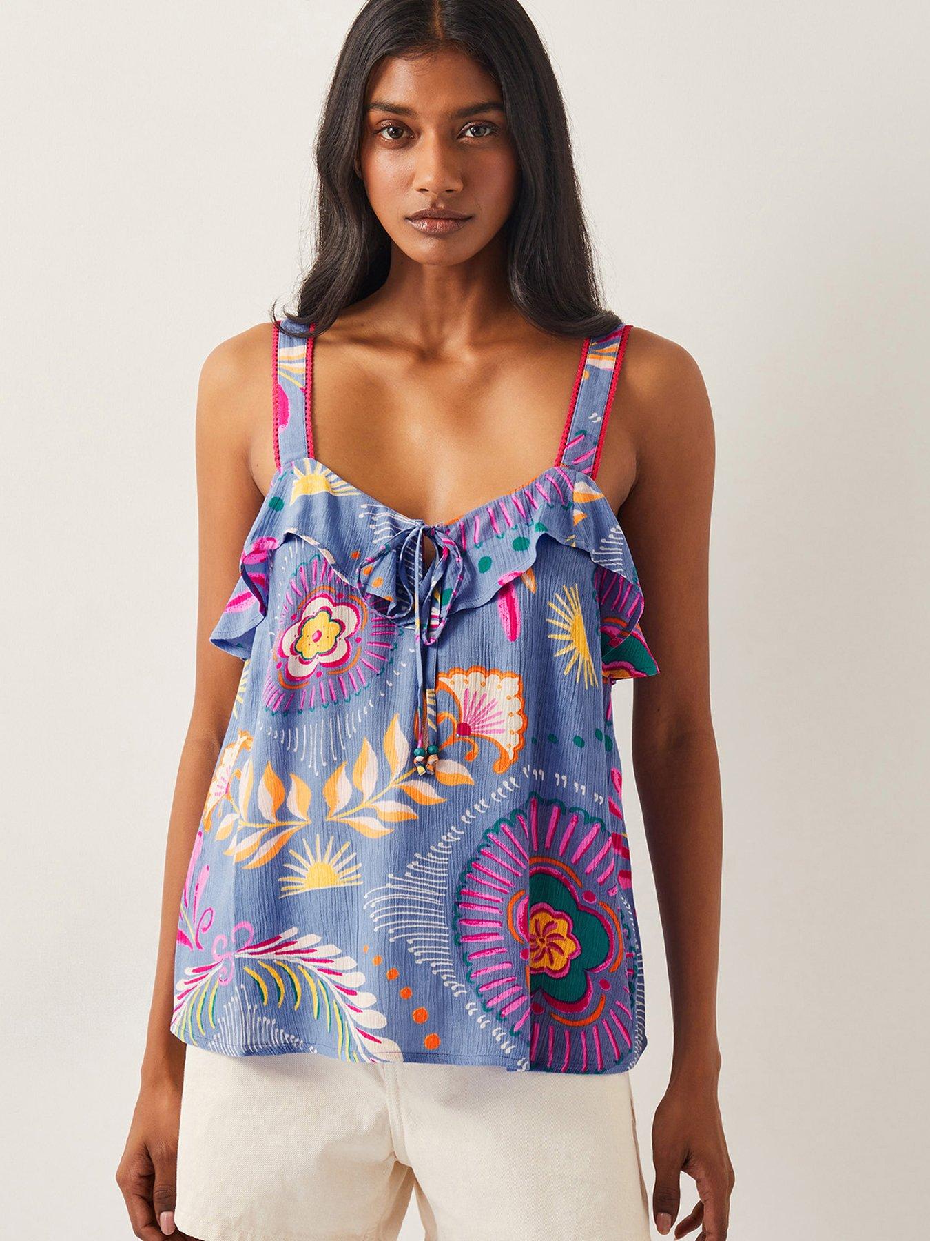 undefined Monika Frill Floral Print Cami Top - Blue