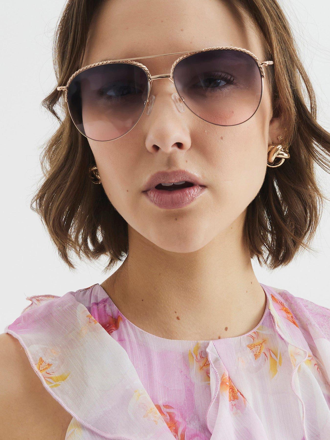 undefined Metal Aviator Twist Detail Sunglasses - Rose Gold