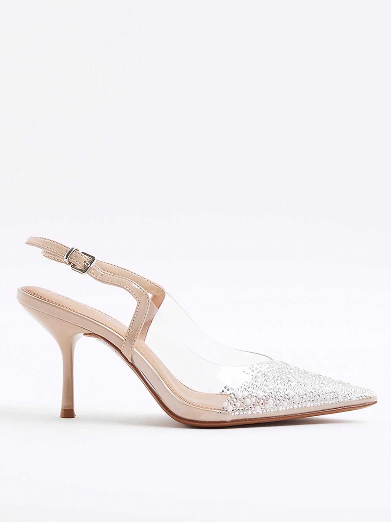 undefined Perspex Pointed Court Shoes - Beige