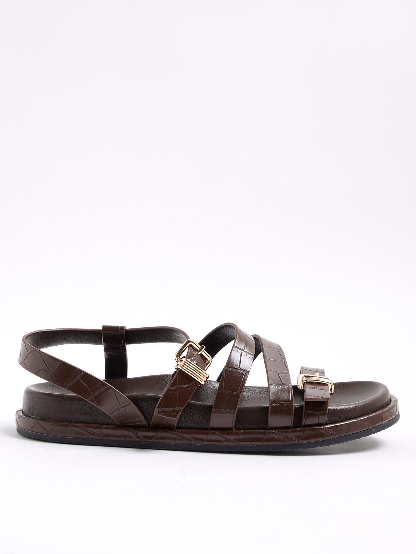 undefined Clean Strappy Footbed Sandals - Dark Brown