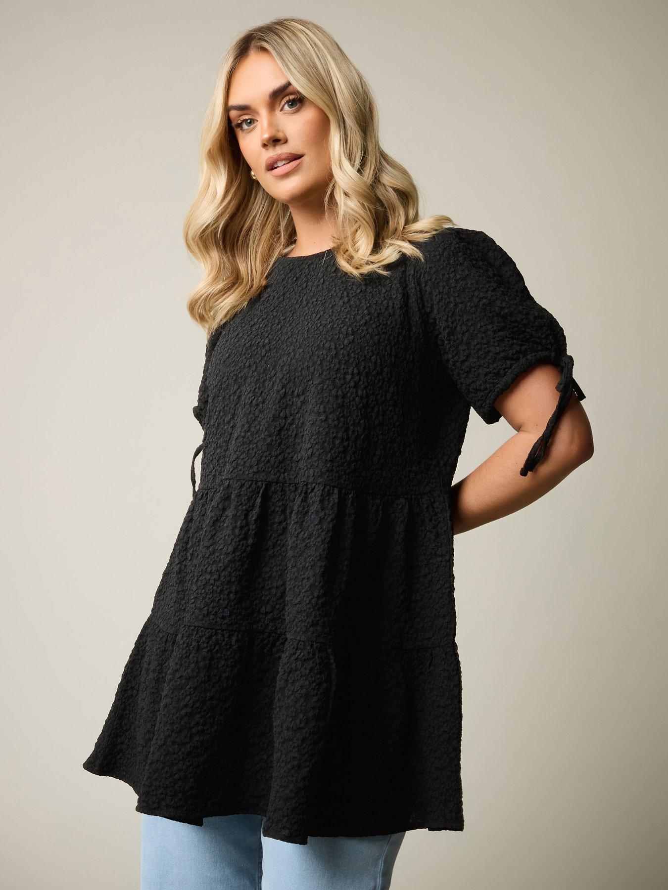 undefined Textured Ditsy Tiered Smock Top - Black