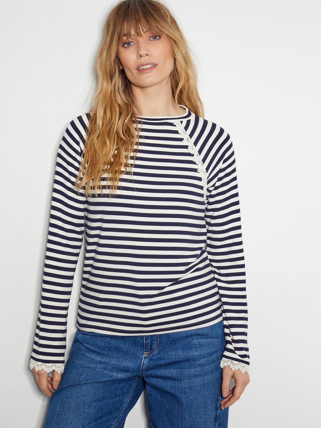 undefined Sadie Stripe Long Sleeve Jersey Top - Navy