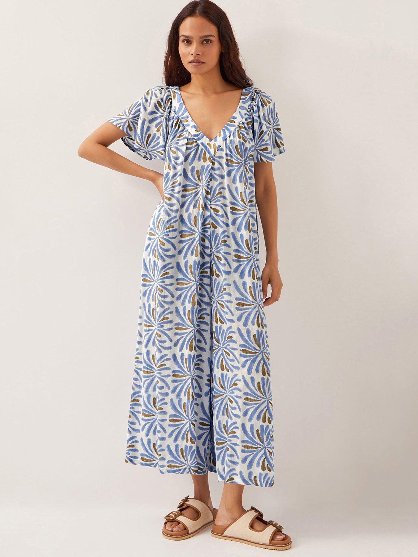 undefined Cece Woodblock Jumpsuit - Blue