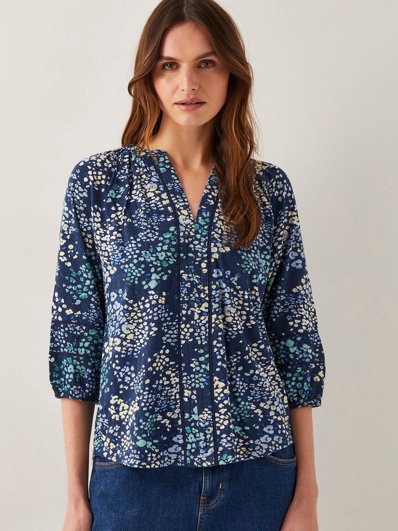 undefined Micola Print Jersey Top - Navy