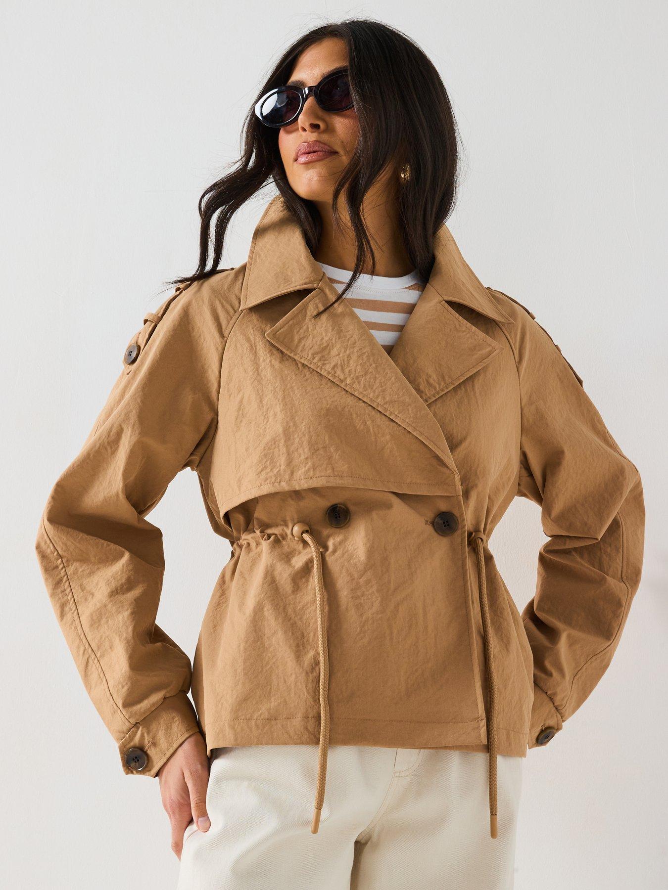 undefined Short Trench Coat - Beige