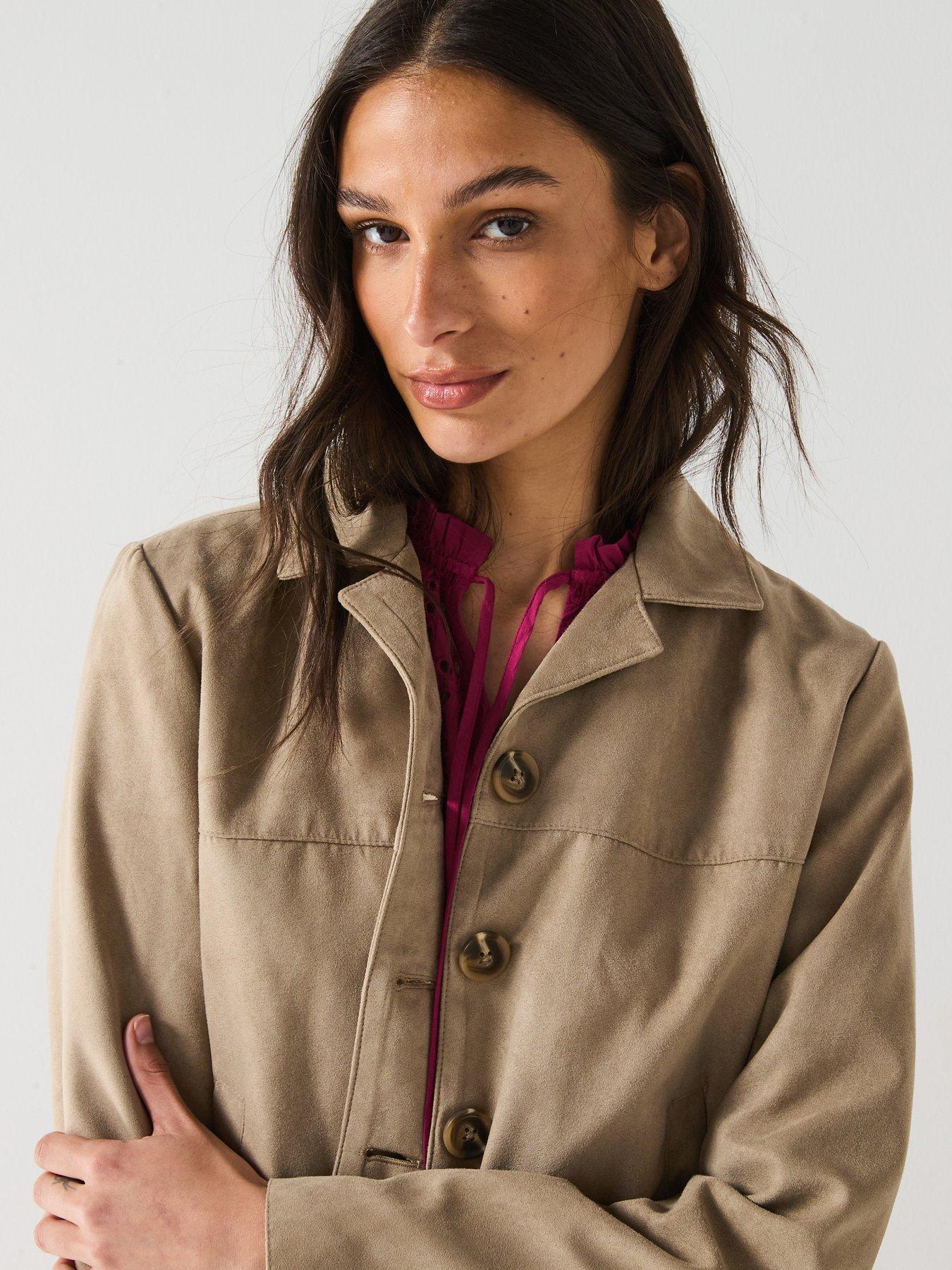 Image 4 of 5 of JDY Faux Suede Jacket - Beige