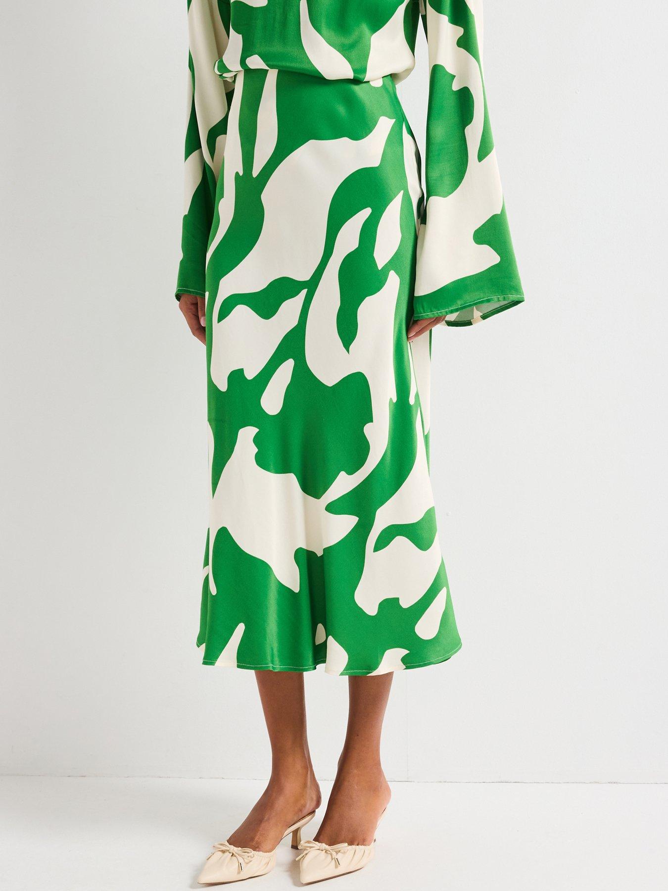 undefined Printed Midi Skirt - Green