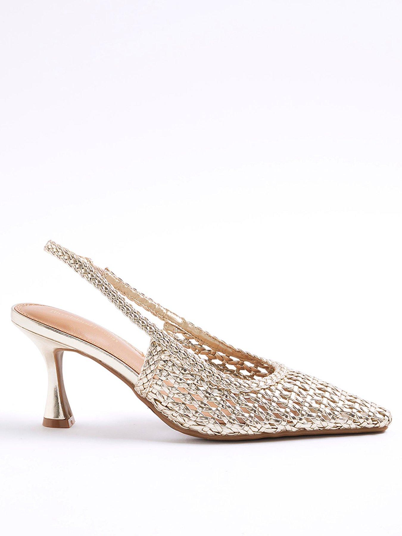 Image 1 of 5 of River Island Woven Sling Back Court Shoes - Gold
