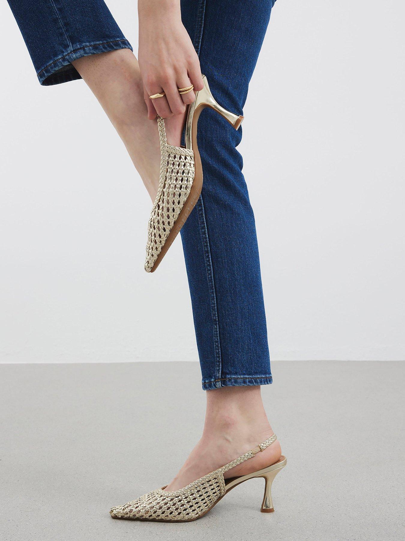 Image 2 of 5 of River Island Woven Sling Back Court Shoes - Gold