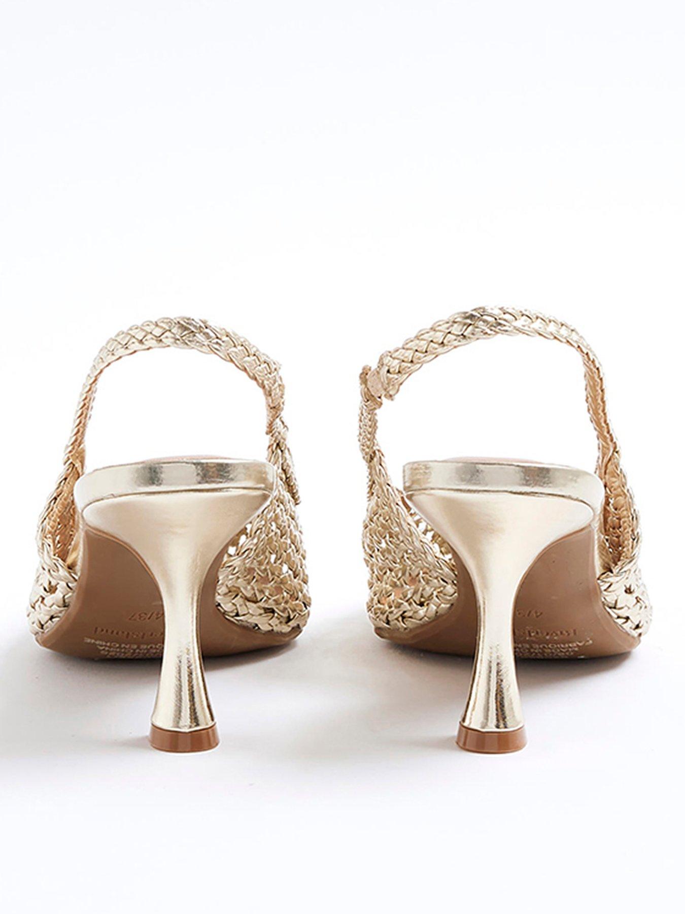 Image 3 of 5 of River Island Woven Sling Back Court Shoes - Gold